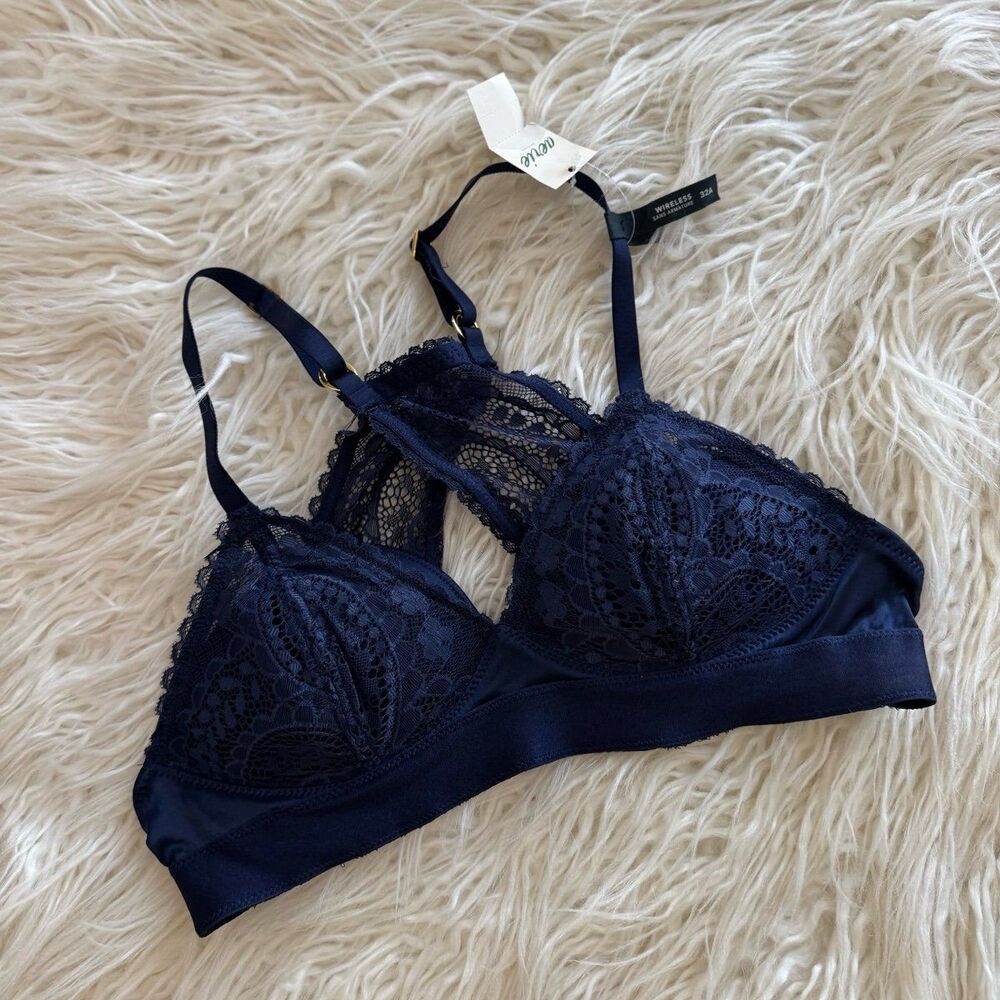 Aerie Real Power Wireless Push Up Paisley Lace Bra Blue Size 32A - Picture 2 of 7